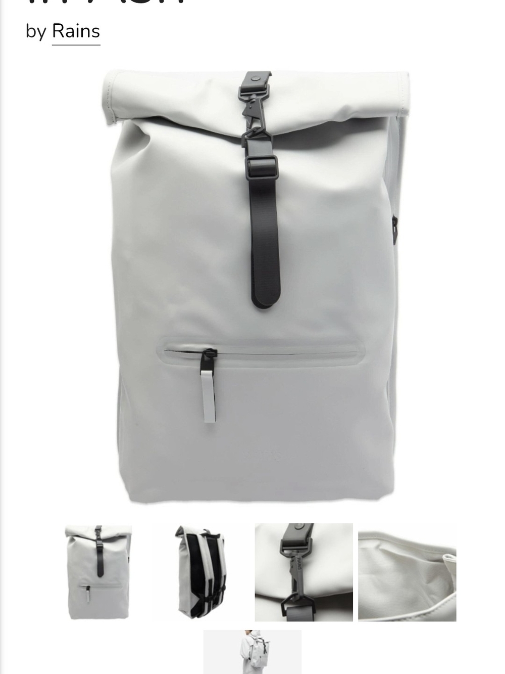 Rains Rolltop Rucksack Ash- Discontinued Color